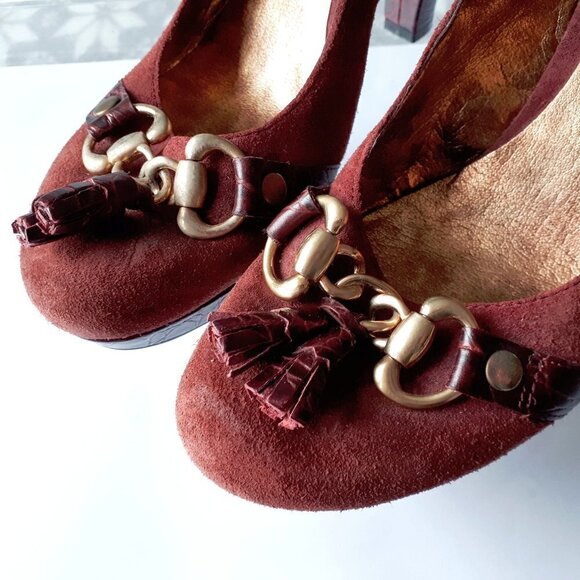 EUC Nine West maroon burgundy suede heeled platform, 10M - Picture 5 of 8